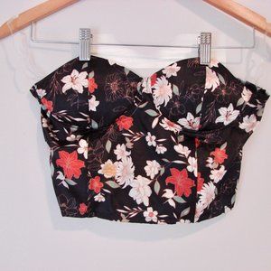 Streetwear Society Black Red Floral Satin Strapless Bustier Corset Crop Top NWT